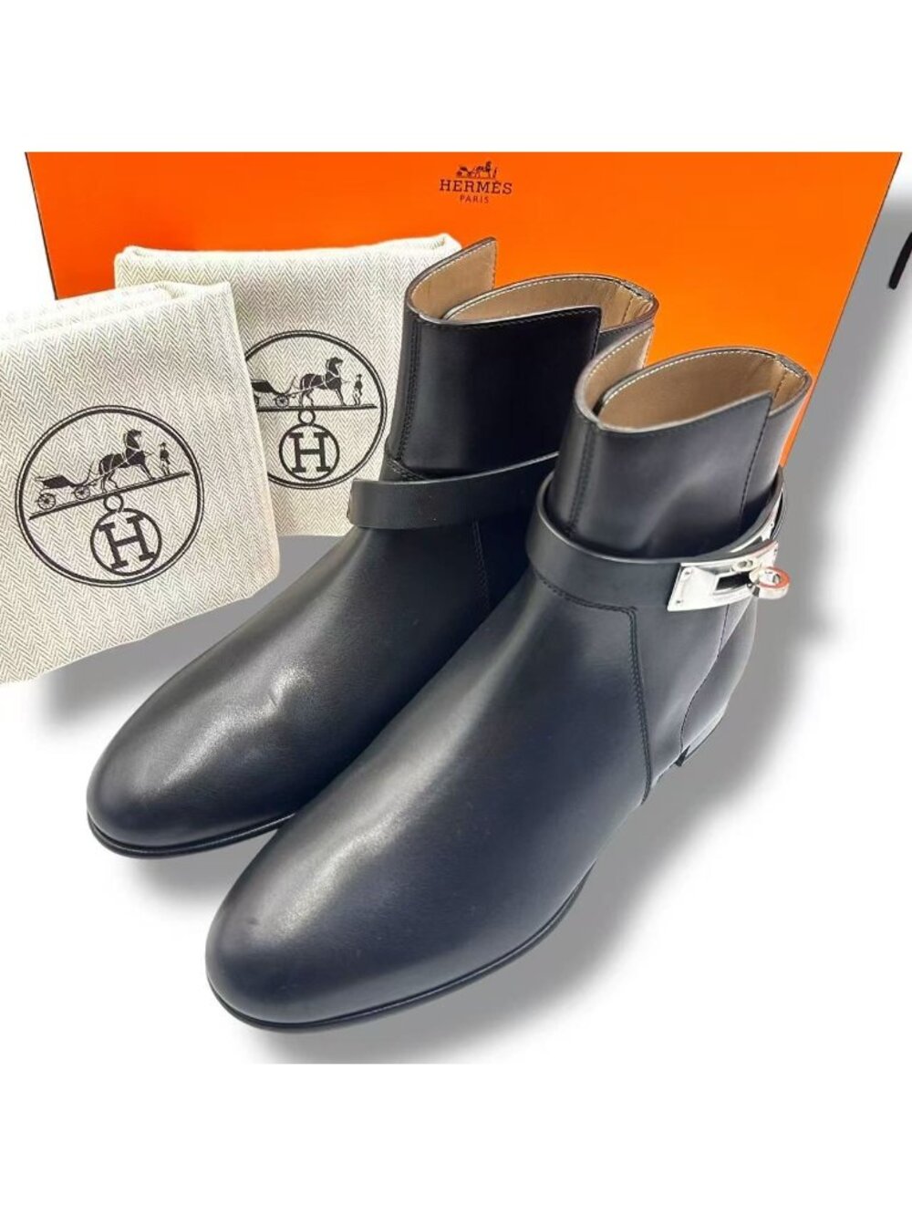Hermes Short Boots Shoes Leather Kelly Calfskin Black